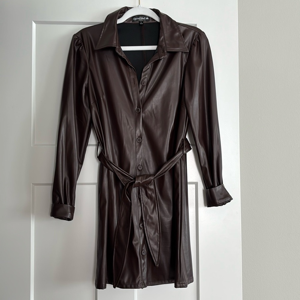 Chocolate Brown Faux Leather Mini Dress